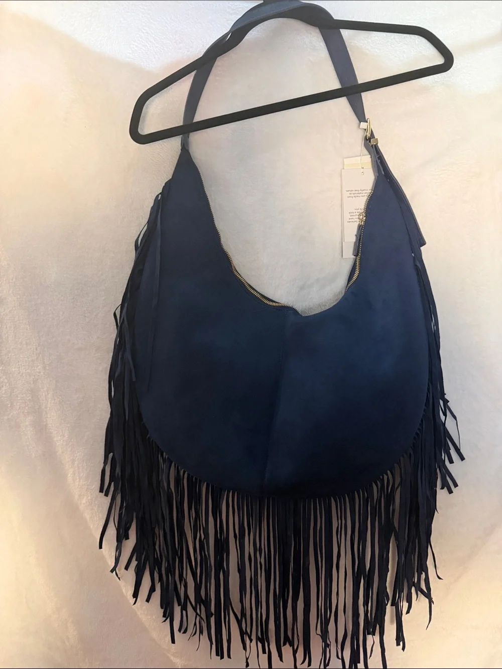 Navy Fringe Hobo Shoulder Bag